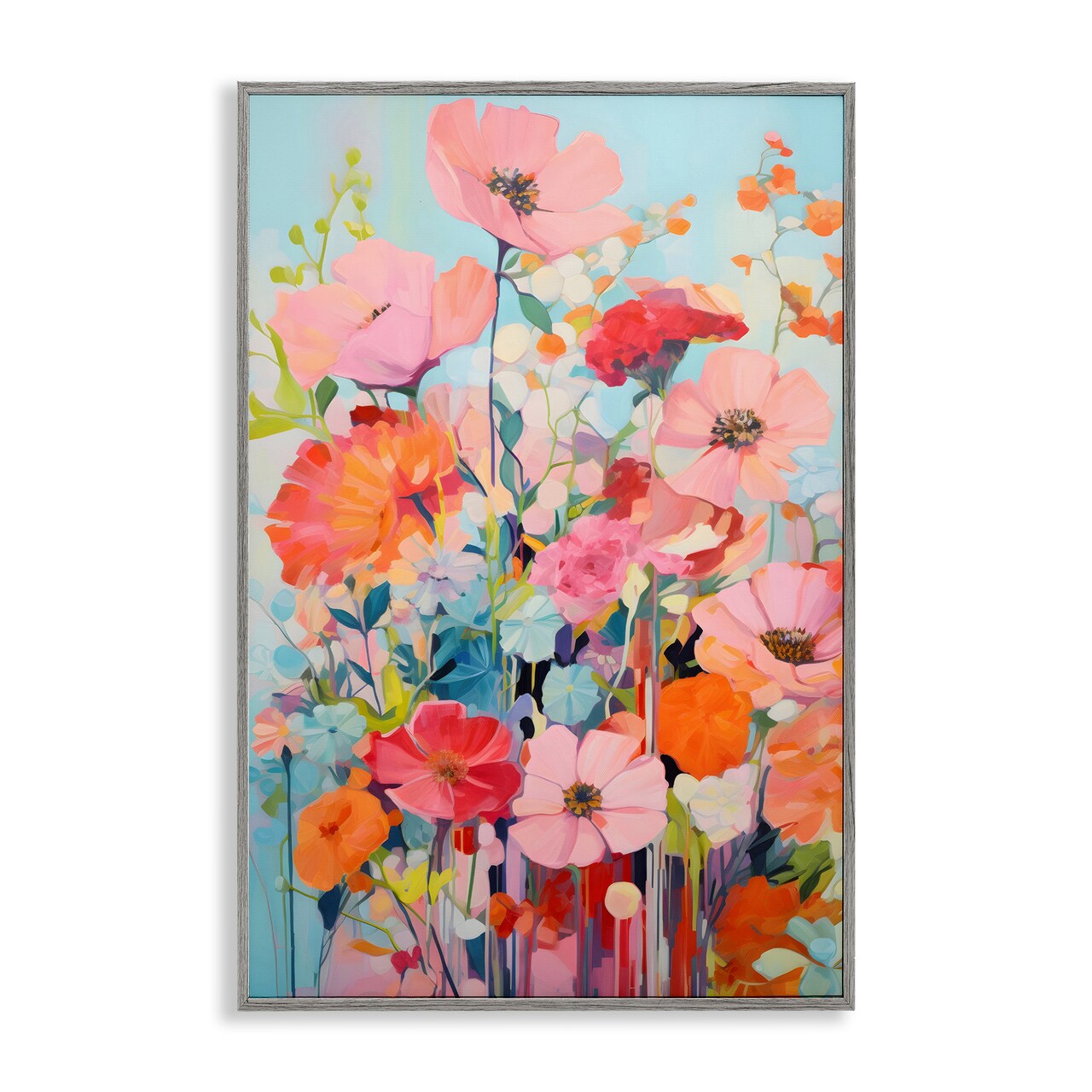 Stupell Industries Abstract Flowers on Blue Framed Giclee Wall Art Design by LSR Design Studio